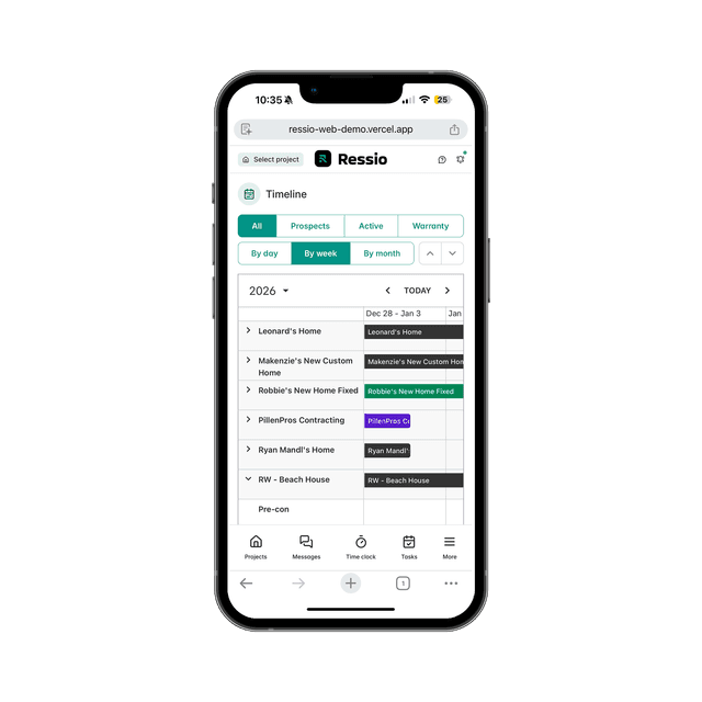 Ressio timeline view on mobile
